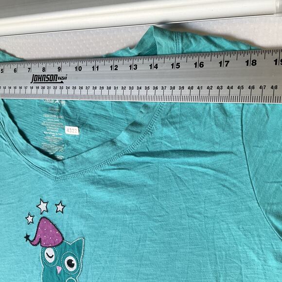 White Stag Women Sleepwear 2X/3X (20W-24W) Turquoise Owl Stars Whooo's Sleepy - Picture 3 of 8